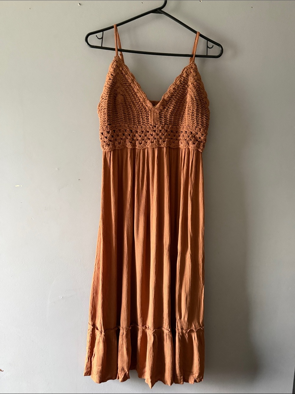 Blush Rust Crochet-Top Midi Dress L 100%rayon